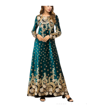 High-quality long-sleeved fashion boutique print large swing dress Muslim robes